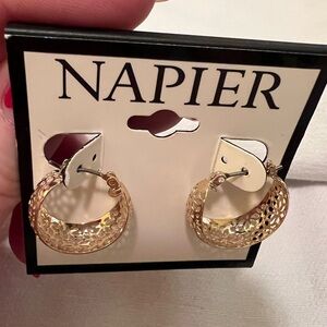 Napier Gold Filigree Hoop Earrings NWT